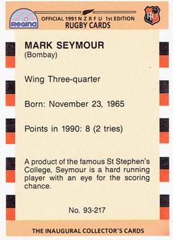 1991 Regina NZRFU 1st Edition #93 Mark Seymour Back